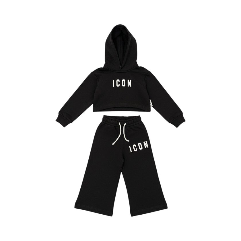 Icon - Tuta con cappuccio crop e pantaloni a gamba dritta con logo - bambine