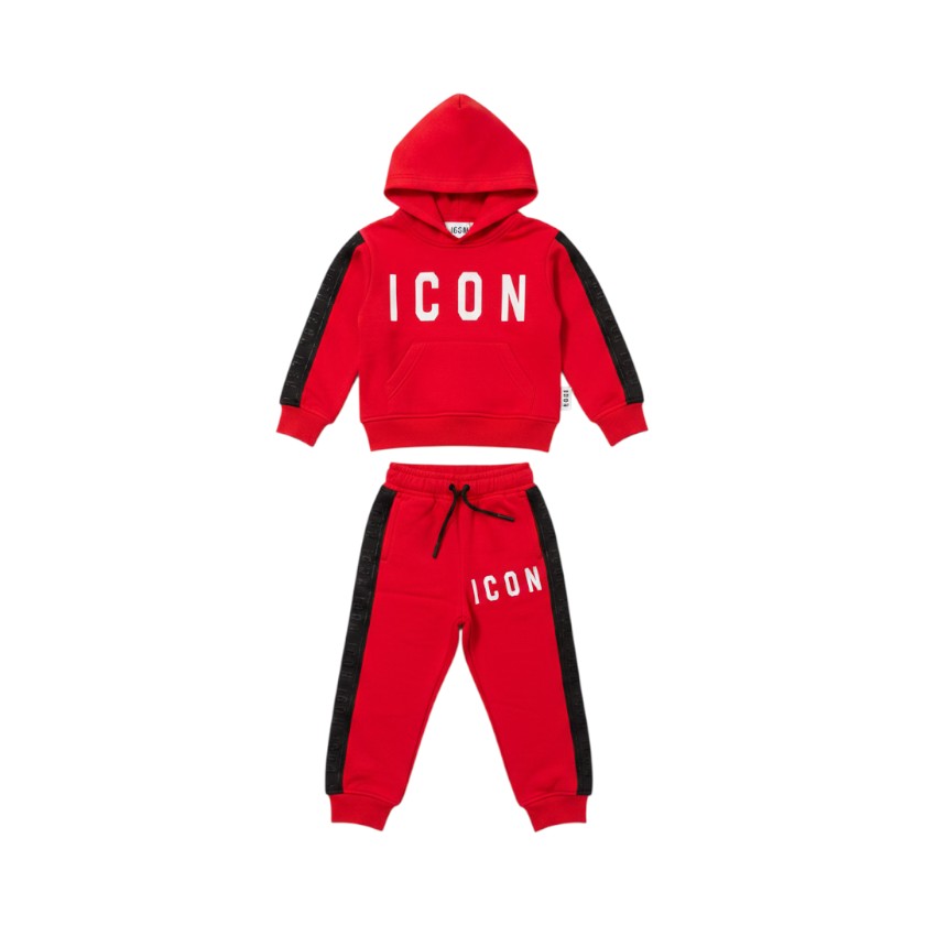 Icon - Tuta in felpa con cappuccio e bande logo laterali a contrasto - bambini