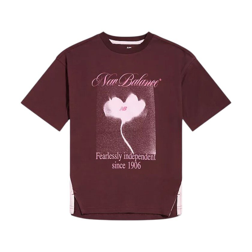 New Balance - T-shirt oversize con grafica floreale e spacchi laterali - bambine
