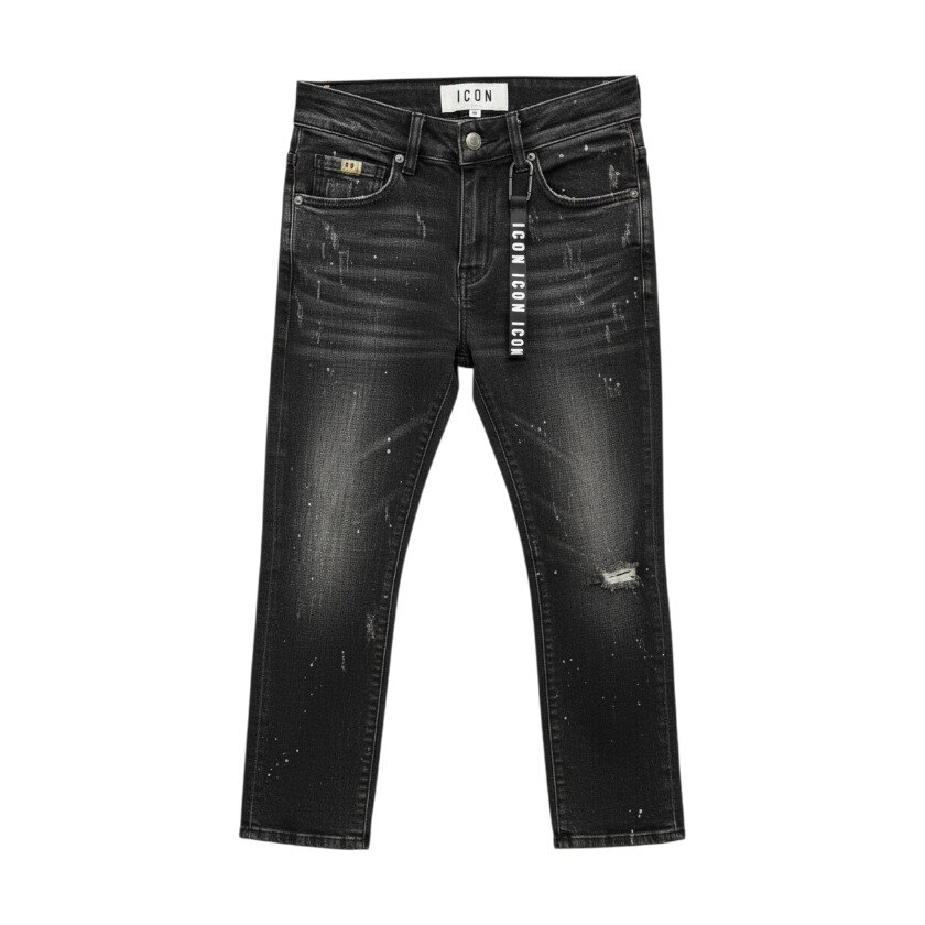 Icon - Jeans denim con schizzi e fettuccia logata - bambini e ragazzi