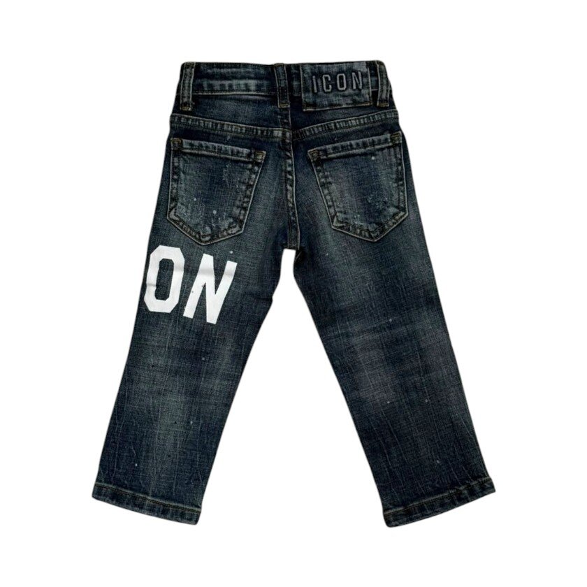 Icon - Jeans denim con scritte e dettagli usurati - bambini