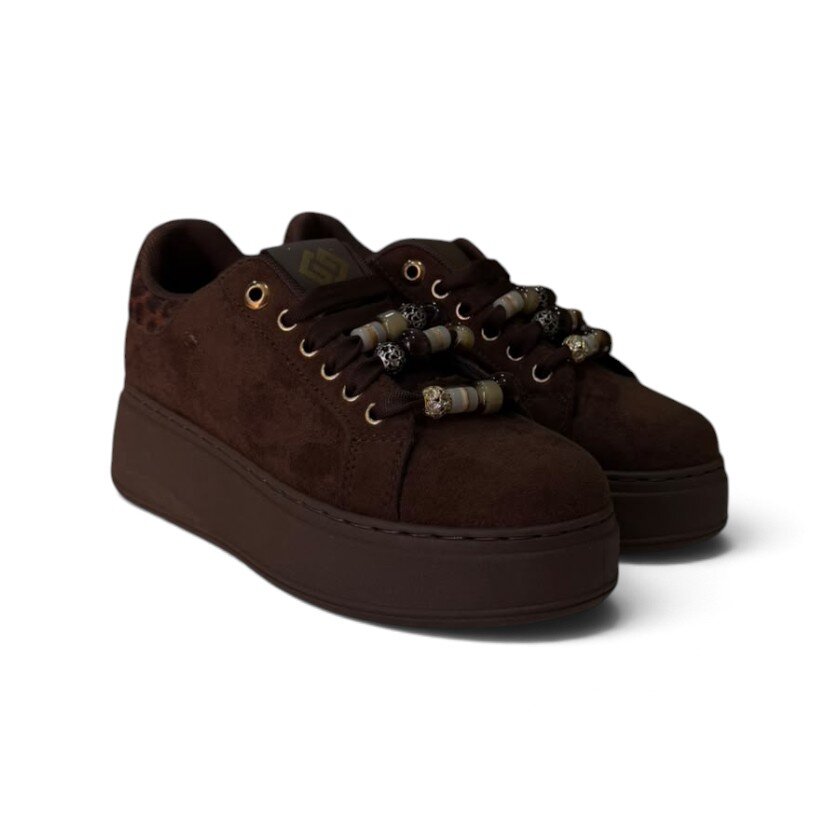Gold&Gold - Sneaker platform scamosciata con perline - donna