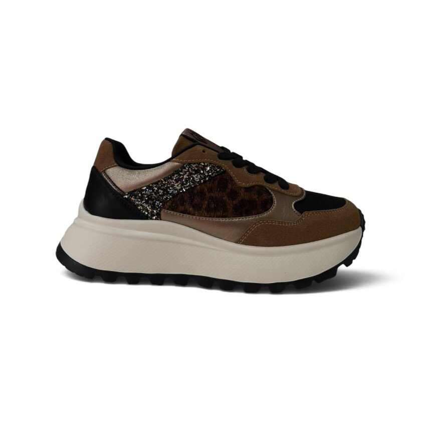 Gold&Gold - Sneaker running con inserti animalier e glitter - donna