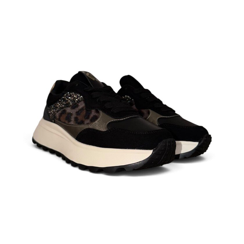 Gold&Gold - Sneaker running con inserti animalier e glitter - donna