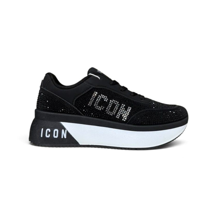Icon - Sneakers platform running con strass e ricamo logo - donna