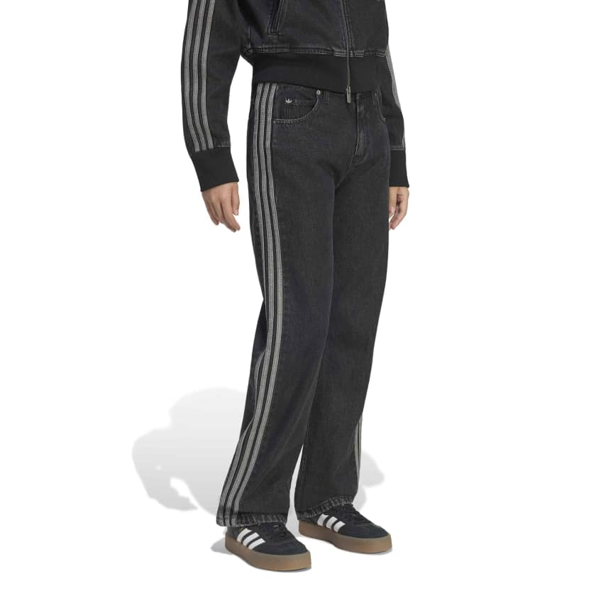 Adidas - Pantaloni in denim Firebird a vita media e gamba dritta - donna