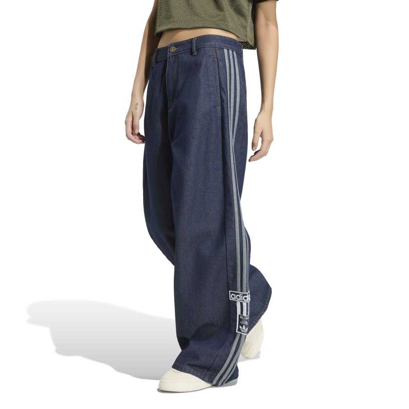 Adidas - Pantaloni in denim Adibreak a vita media e gamba larga - donna