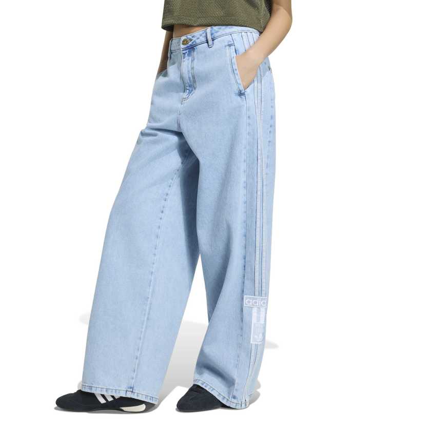 Adidas - Pantaloni in denim Adibreak a vita media e gamba larga - donna