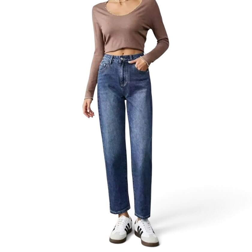 La Signorile - Jeans in denim modello mom fit con lavaggio medio - donna