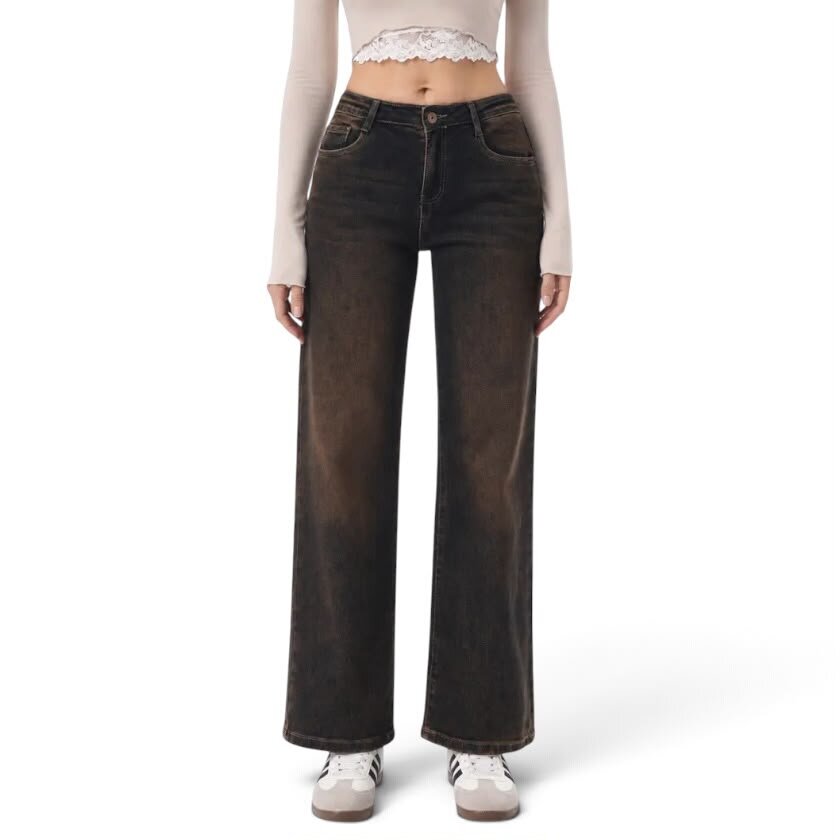 La Signorile - Jeans in denim a gamba larga con lavaggio acido - donna