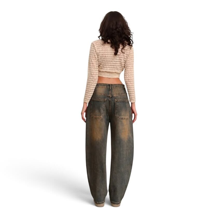 La Signorile - Jeans in denim modello balloon con lavaggio vintage fango - donna