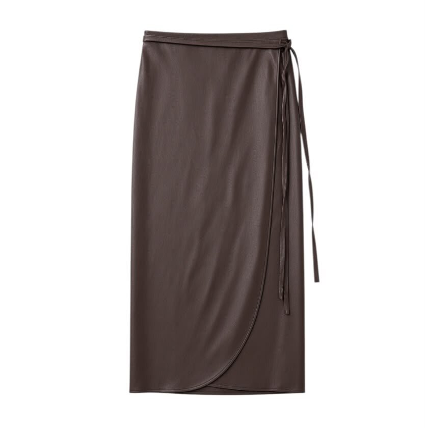 La Signorile - Gonna midi a portafoglio in ecopelle con lacci - donna