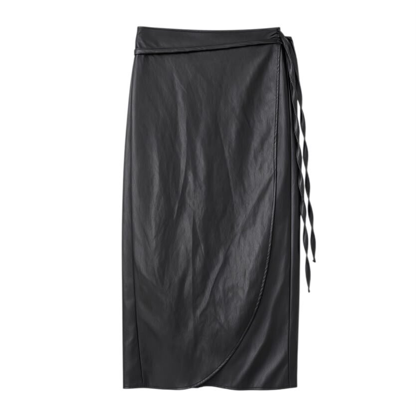 La Signorile - Gonna midi a portafoglio in ecopelle con lacci - donna