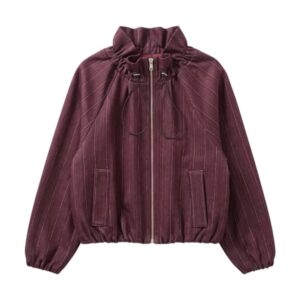 La Signorile - Giacca bomber gessata con collo arricciato e coulisse - donna