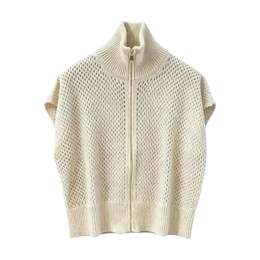 La Signorile - Gilet smanicato in maglia traforata a rete con zip - donna