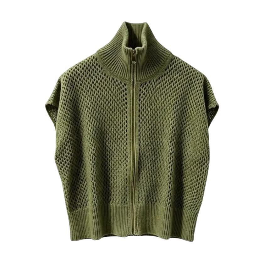 La Signorile - Gilet smanicato in maglia traforata a rete con zip - donna