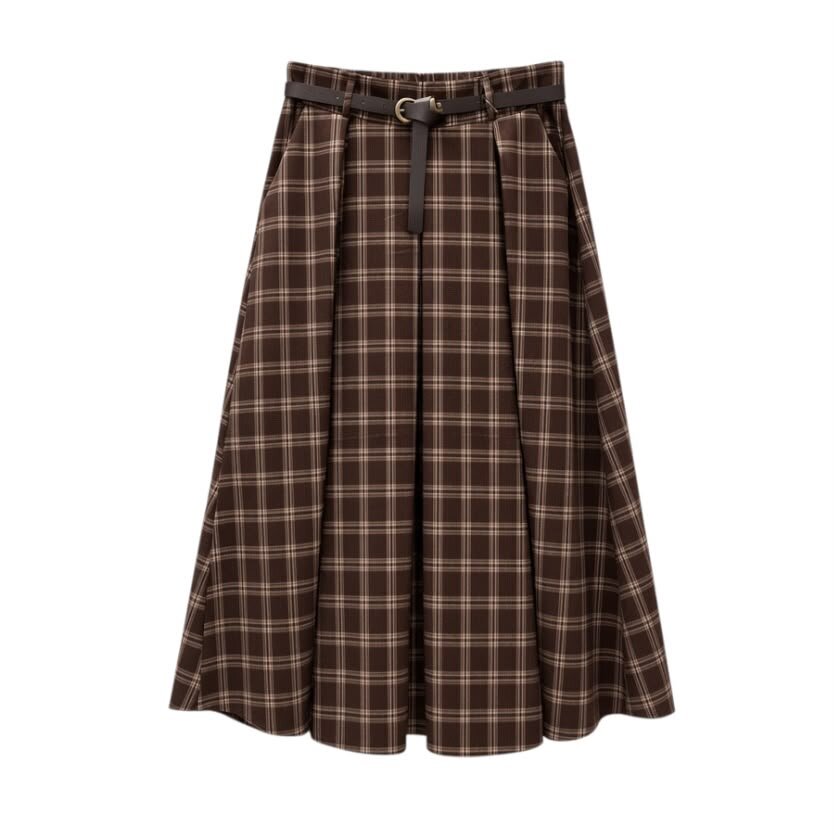 La Signorile - Gonna midi a ruota a quadri con pinces e cintura - donna