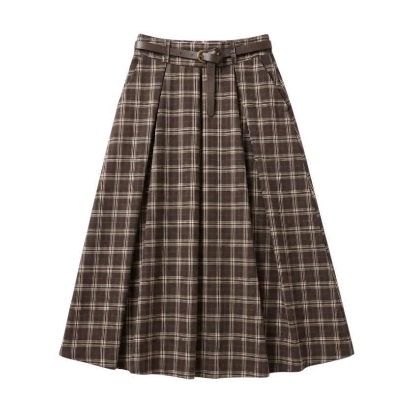 La Signorile - Gonna midi a ruota a quadri con pinces e cintura - donna