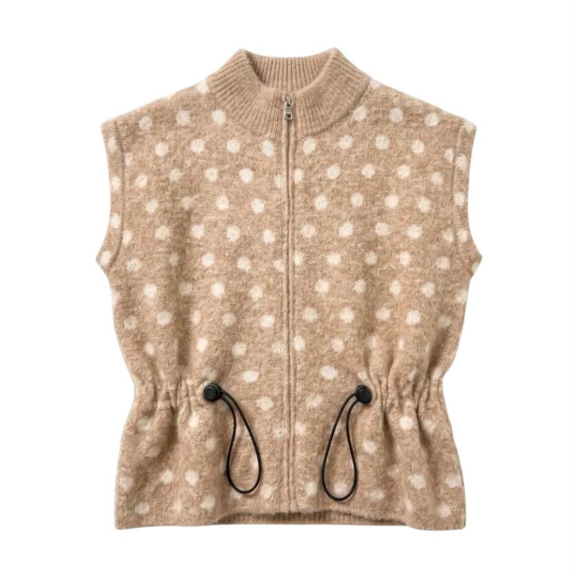 La Signorile - Gilet smanicato in maglia a pois con zip e coulisse - donna
