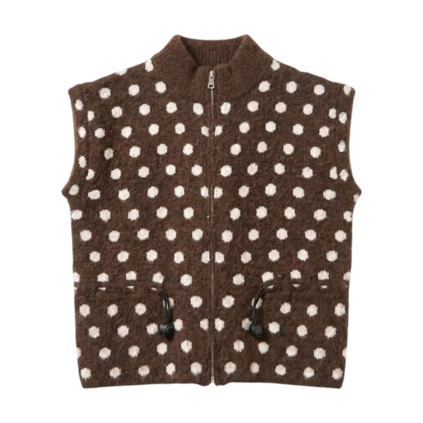La Signorile - Gilet smanicato in maglia a pois con zip e coulisse - donna