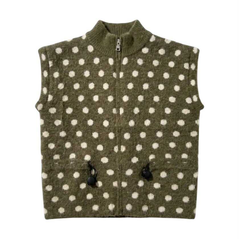 La Signorile - Gilet smanicato in maglia a pois con zip e coulisse - donna