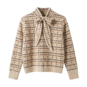 La Signorile - Maglione a quadri in maglia soffice con fiocco integrato - donna