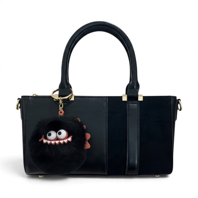 La Signorile - Borsa a mano bimateriale con charm pon-pon - donna