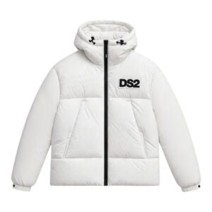 DS2 - Piumino imbottito con cappuccio e maxi logo verticale sul retro - uomo