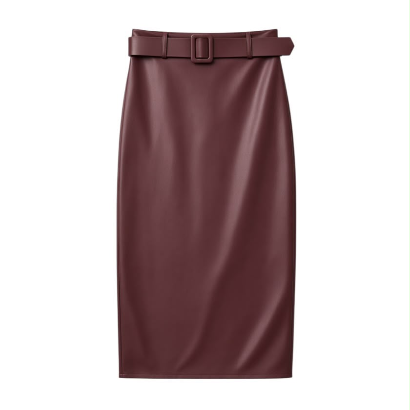 La Signorile - Gonna midi a tubino in ecopelle con cintura - donna