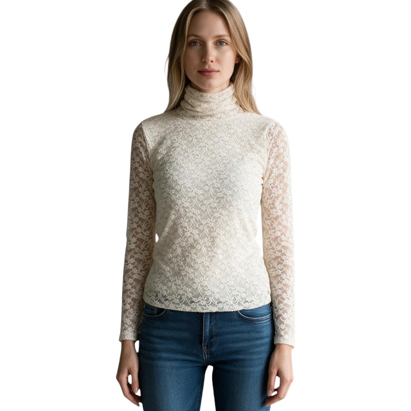 La Signorile - Maglia a Collo Alto Dolcevita in Pizzo - donna