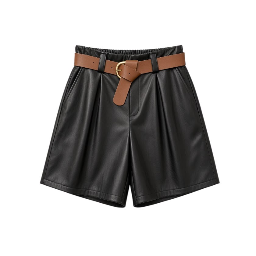 La Signorile - Pantaloni corti shorts in ecopelle con pinces e cintura - donna