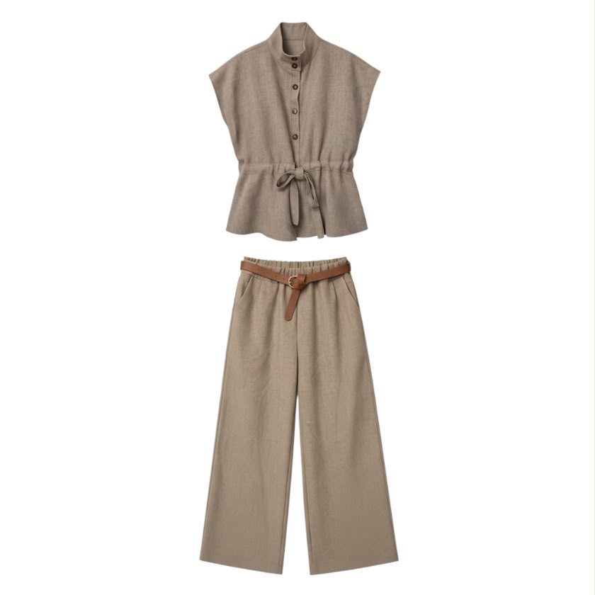 La Signorile - Completo due pezzi con top peplum e pantaloni a gamba larga - don