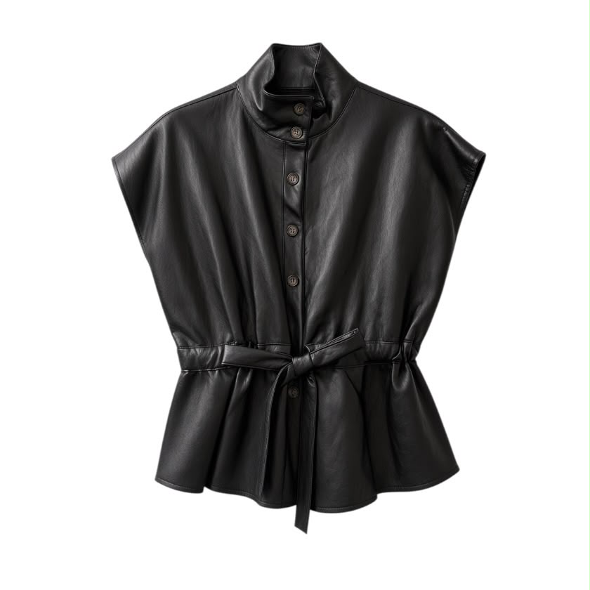 La Signorile - Top peplum smanicato in ecopelle con cintura - donna