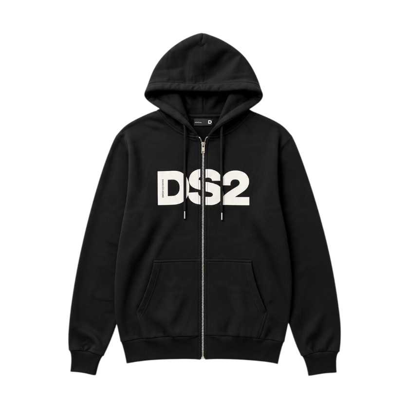 DS2 - Felpa con cappuccio, zip e maxi logo frontale - uomo
