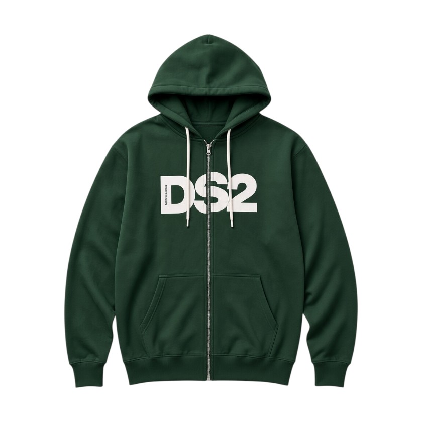 DS2 - Felpa con cappuccio, zip e maxi logo frontale - uomo