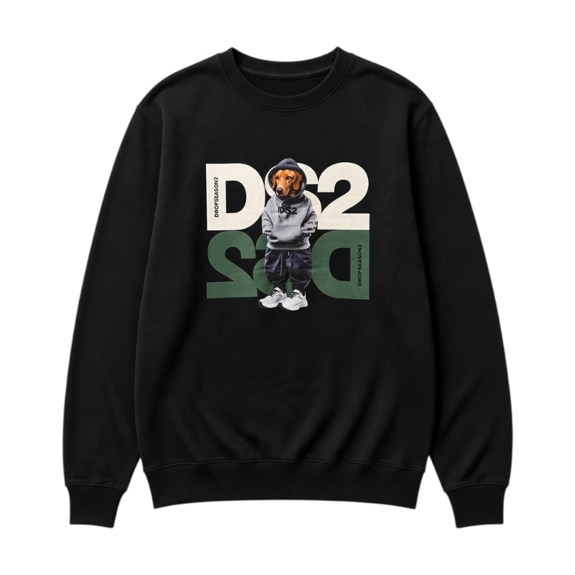 DS2 - Felpa girocollo con maxi grafica bassotto - uomo