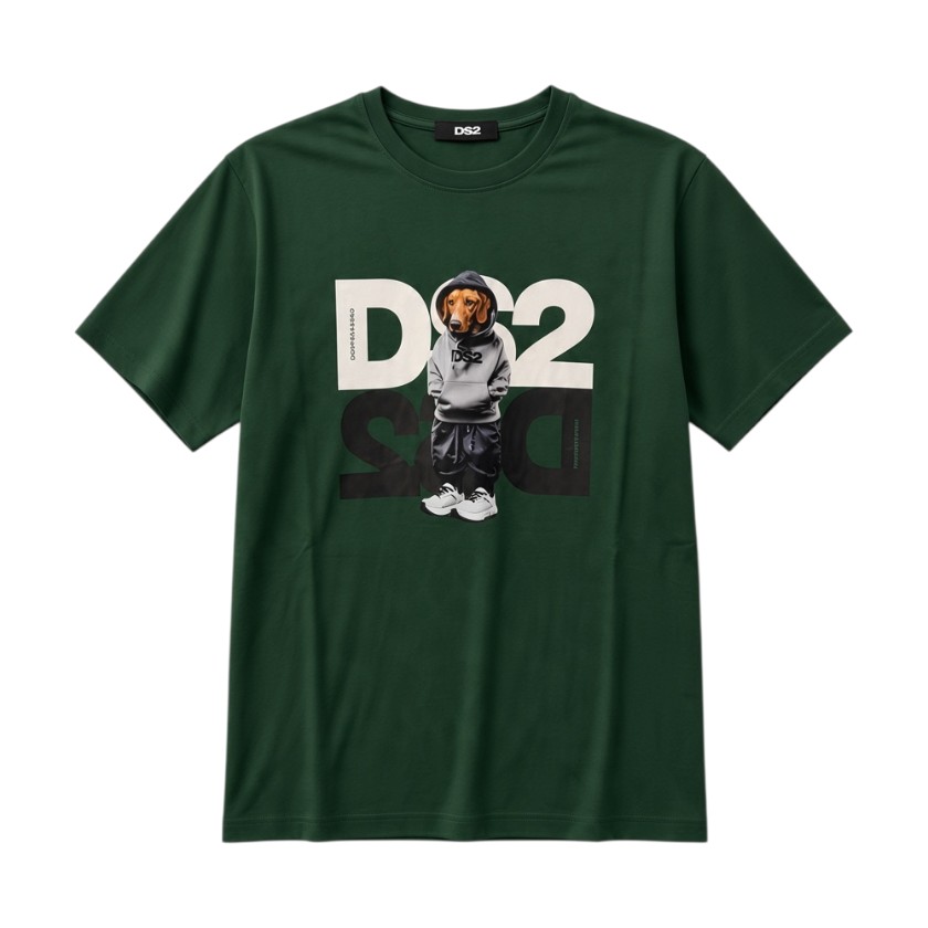DS2 - T-shirt a manica corta in cotone con maxi grafica bassotto - uomo