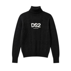 DS2 - Maglione dolcevita in maglia a trecce con logo intarsiato - donna