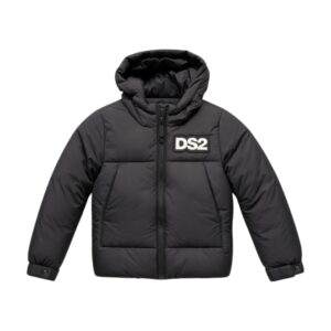 DS2 - Piumino imbottito con cappuccio e maxi logo sul retro - bambini