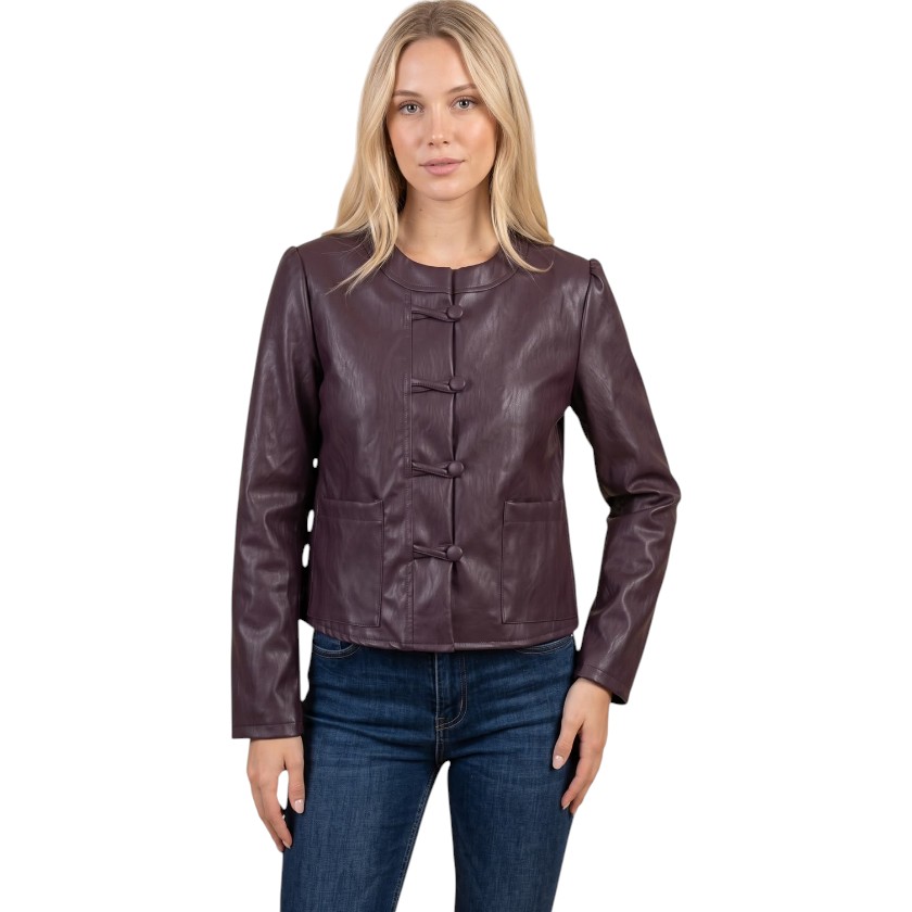 La Signorile - Giacca in Ecopelle con Chiusura Stile Tang - donna