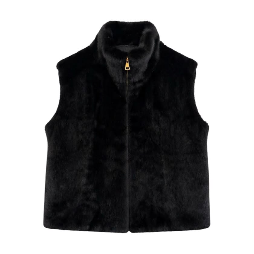 La Signorile - Gilet in ecopelliccia effetto visone con zip integrale - donna