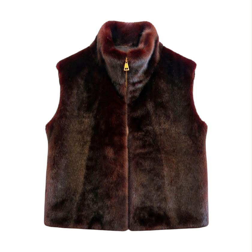 La Signorile - Gilet in ecopelliccia effetto visone con zip integrale - donna