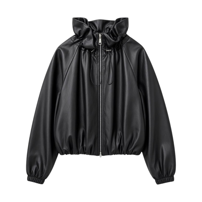 La Signorile - Giacca Bomber in Ecopelle a Collo Alto - donna