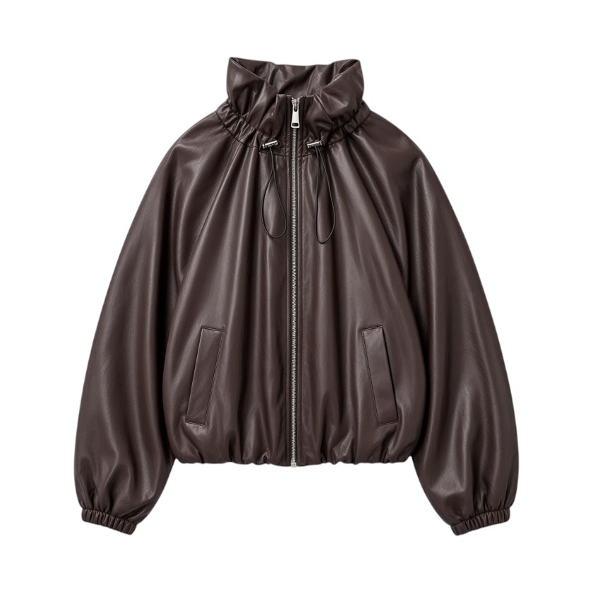 La Signorile - Giacca Bomber in Ecopelle a Collo Alto - donna