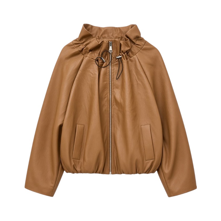 La Signorile - Giacca Bomber in Ecopelle a Collo Alto - donna