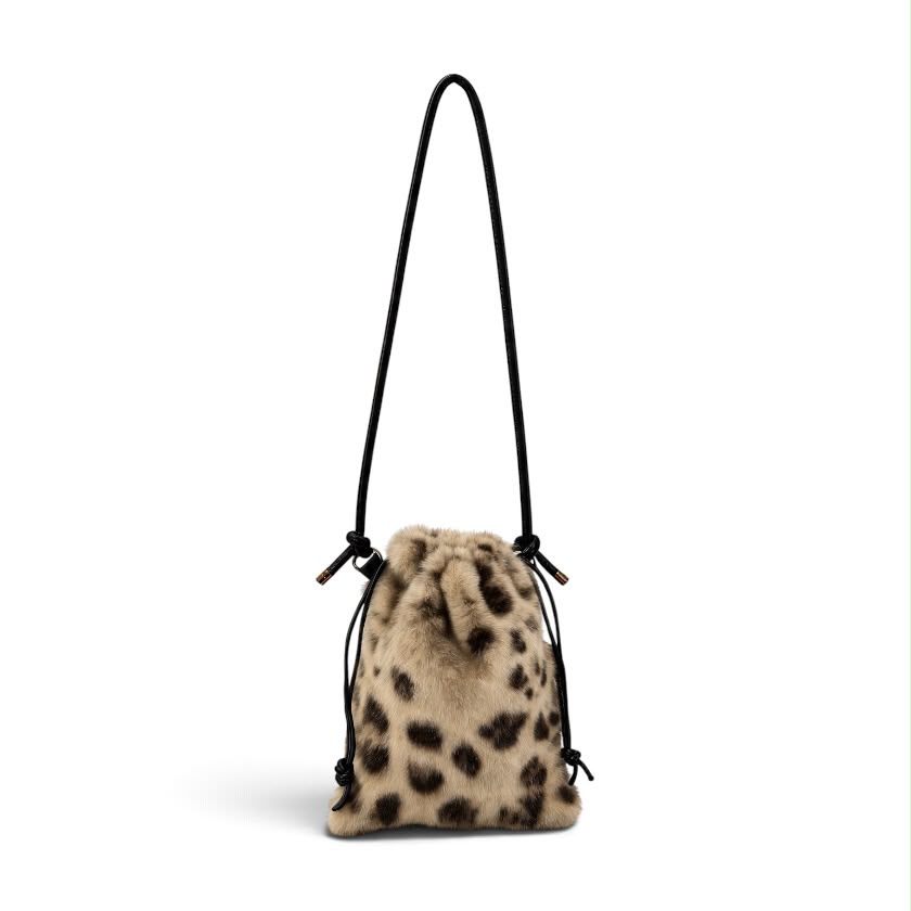 La Signorile - Borsa porta cellulare a sacchetto animalier in ecopelliccia con c