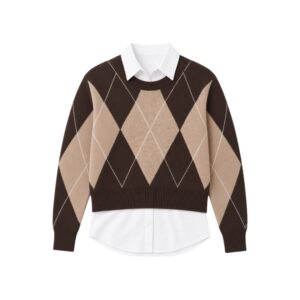 La Signorile - Maglione Due in Uno a Rombi Argyle con Camicia Integrata - donna